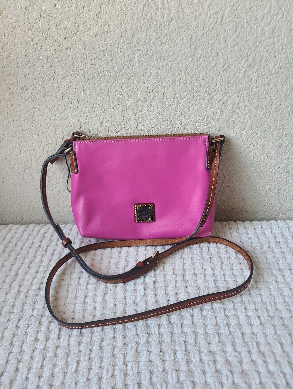 Dooney & Bourke Hot Pink Crossbody with Brown Leather Trim